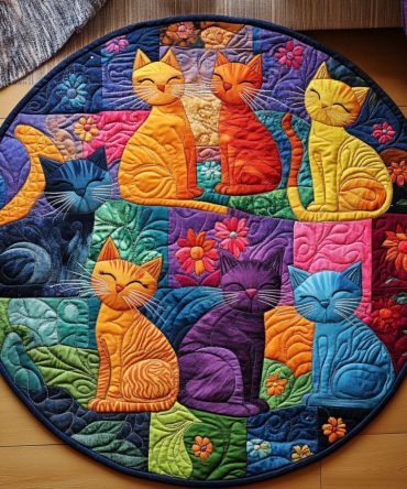 Kitty Kaleidoscope Quilted Round Mat