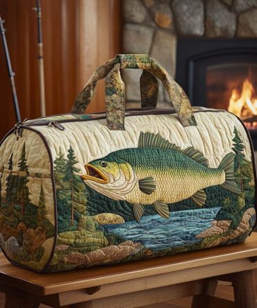Lakeside Bass Quilted Duffle Bag — Vintage Fishing Weekender Travel & Gym Bag for Anglers, Boating & Cabin Trips