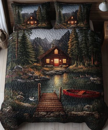 Lakeside Cabin Dock 3-Piece Quilted Bedding Set
