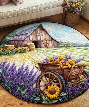 Lavender Farm Cart Quilted Round Mat