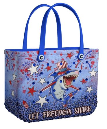 Patriotic Shark Tote Bag - Let Freedom Shark Design, Durable & Stylish Beach Accessory