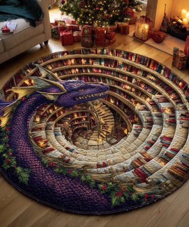 Library Dragon Quilted Round Mat