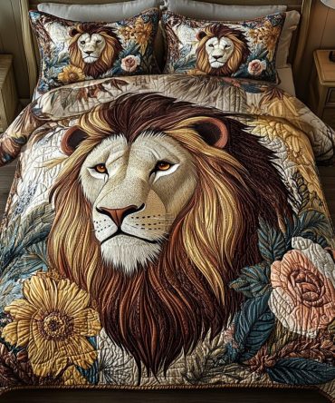 Lion Emblem 3-Piece Quilted Bedding Set