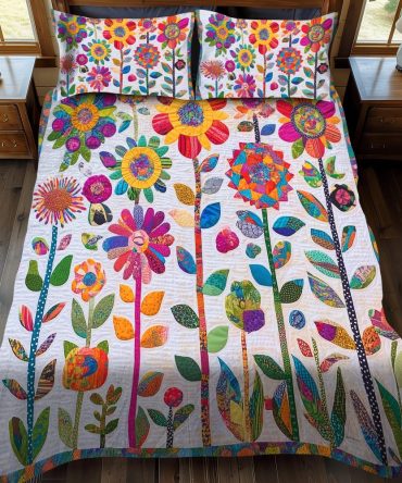 Lively Flowers 3-Piece Quilted Bedding Set