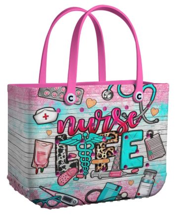Nurse Life Tote Bag - Vibrant Medical Themed Handbag With Pink Handles For Nurses