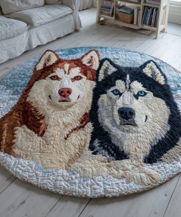 Loyal Husky Duo Quilted Round Mat