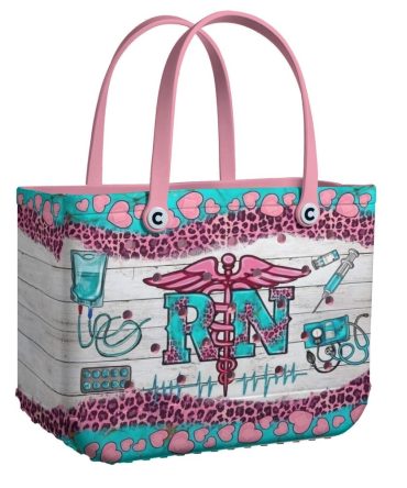 Stylish Rn Nurse Tote Bag – Pink & Blue Medical Design For Healthcare Professionals