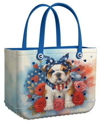 Patriotic Bulldog Tote Bag - Stylish & Spacious Handbag With Floral Design