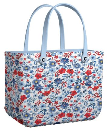 Chic Floral Tote Bag - Stylish Red & Blue Flowers, Perfect For Everyday Use