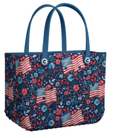 Patriotic Floral Tote Bag - Stylish & Spacious Usa Flag Design For Everyday Use