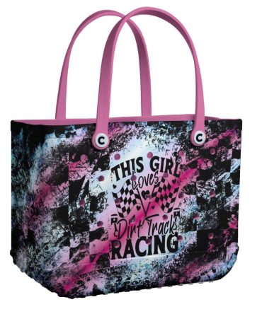 Dirt Track Racing Tote Bag - Vibrant Pink & Black Design For Racing Enthusiasts