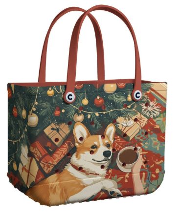 Bucket Tote Bag, Limited Edition Bogg Bag, Beach Bag Yule Corgi Bliss