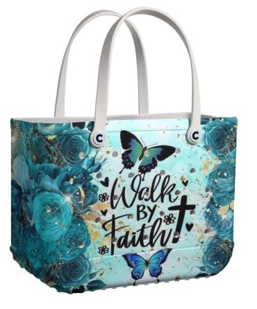 Elegant 'Walk By Faith' Tote Bag – Floral Butterfly Design, Perfect For Everyday Style