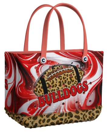 Stylish Bulldogs Tote Bag - Leopard Print Football Design For Sports Fans