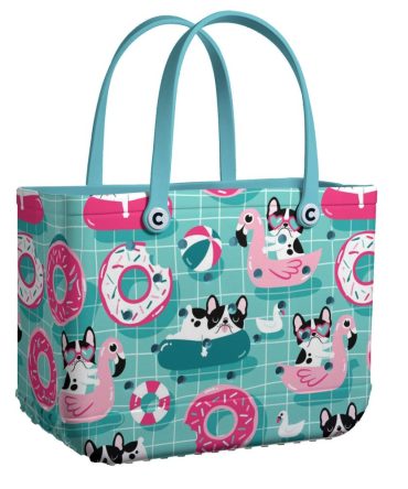 Chic French Bulldog Tote Bag - Colorful Pool & Donut Design, Perfect For Summer Beach Days