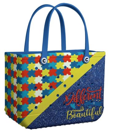 Vibrant Puzzle Piece Tote Bag - 'Different Is Beautiful' Design, Durable & Stylish Carry-All