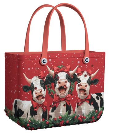 Festive Cow Print Tote Bag - Durable & Stylish Holiday Shopping Companion