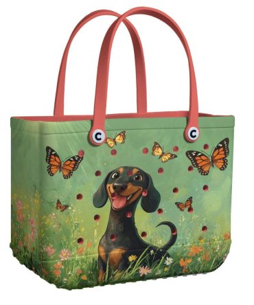 Charming Dachshund Tote Bag With Butterflies – Cute & Colorful Design For Dog Lovers