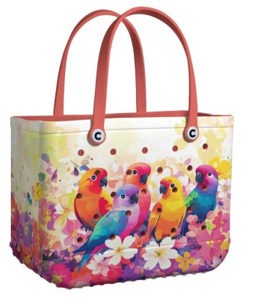 Vibrant Parrot Print Tote Bag - Colorful Floral Design, Spacious & Stylish For Everyday Use