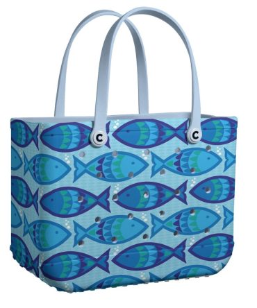 Vibrant Blue Fish Print Tote Bag – Stylish & Spacious Beach/Shopping Essential