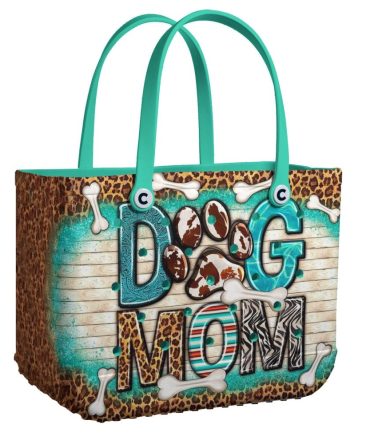 Trendy Dog Mom Tote Bag - Stylish Animal Print Design With Paw & Bone Accents
