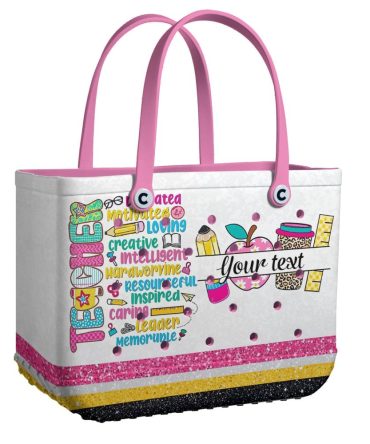Custom Teacher Tote Bag – Personalized Gift With Inspiring Words & Pink Handles