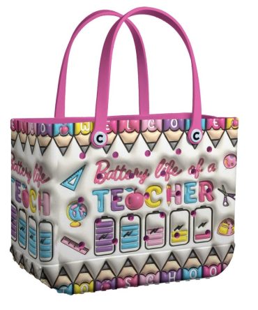 Colorful Teacher Tote Bag - Fun 'Battery Life' Design For Educators - Perfect Gift!