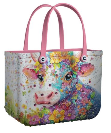 Bucket Tote Bag, Limited Edition Bogg Bag, Beach Bag Floral Bovine