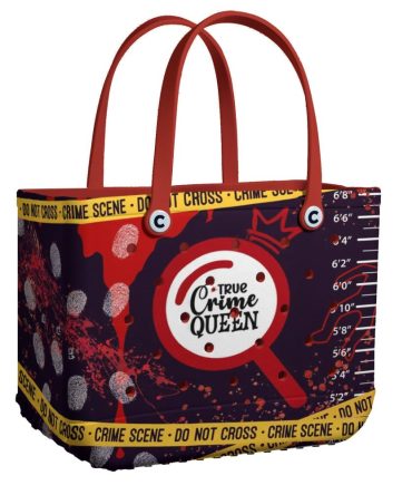True Crime Queen Tote Bag – Stylish Detective Theme With Red Handles
