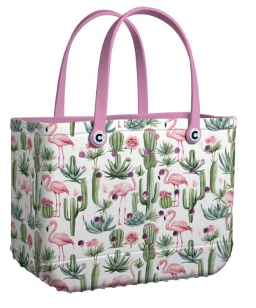 Bucket Tote Bag, Limited Edition Bogg Bag, Beach Bag Cacti Flamingo