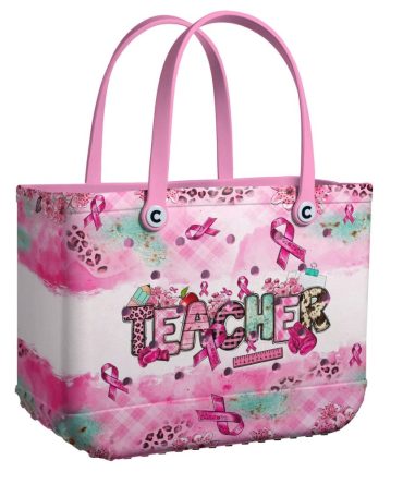 Bucket Tote Bag, Limited Edition Bogg Bag, Beach Bag Pink Ribbon