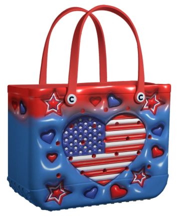 Patriotic American Flag Tote Bag - Stylish Red, White & Blue Heart Design For Summer Beach & Shopping