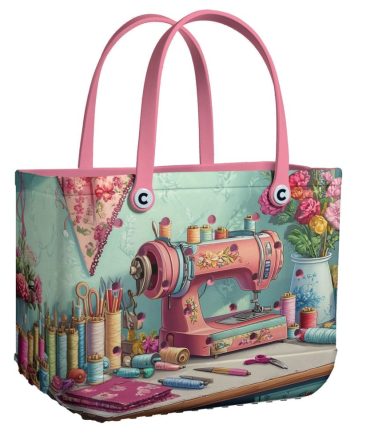 Vintage Sewing Machine Tote Bag - Floral Craft Design, Spacious & Stylish Accessory