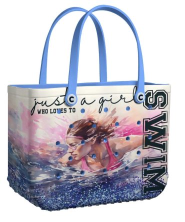 Bucket Tote Bag, Limited Edition Bogg Bag, Beach Bag Love Swimming