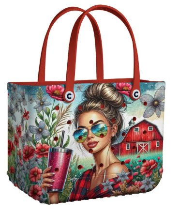 Bucket Tote Bag, Limited Edition Bogg Bag, Beach Bag Red Barn Farm Straight