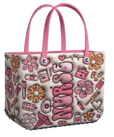 Nurse-Themed Tote Bag With Pink Floral Design – Perfect Gift For Healthcare Heroes