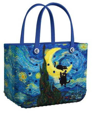 Starry Night Cat Tote Bag – Artistic Van Gogh-Inspired Design With Playful Cats