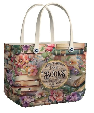 Stylish Book Lover Tote Bag - Floral & Book Design, Perfect For Everyday Use
