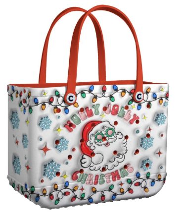 Festive Holly Jolly Christmas Tote Bag With Santa & Lights - Perfect For Holiday Shopping!