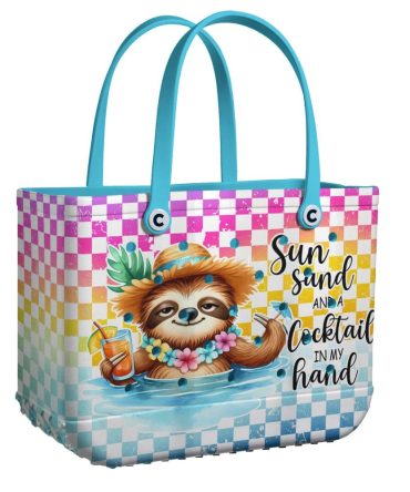 Beach Vibes Sloth Tote Bag – Summer Fun With Sun, Sand & Cocktail Design
