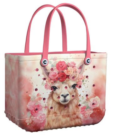 Bucket Tote Bag, Limited Edition Bogg Bag, Beach Bag Floral Llama Muse