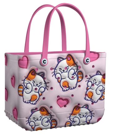 Bucket Tote Bag, Limited Edition Bogg Bag, Beach Bag Lucky Cat Love