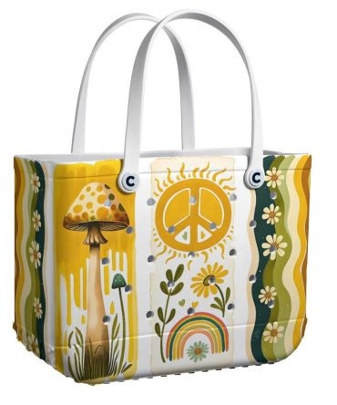 Retro Boho Chic Tote Bag - Peace, Love & Sunflower Design - Durable & Stylish For Everyday Use