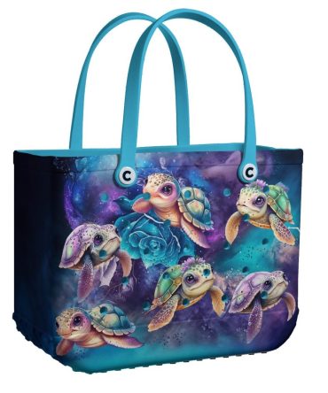 Bucket Tote Bag, Limited Edition Bogg Bag, Beach Bag Cosmic Turtle Neon