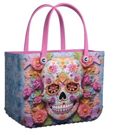 Vibrant Sugar Skull Tote Bag – Colorful Floral Design, Perfect For Day Of The Dead Celebrations