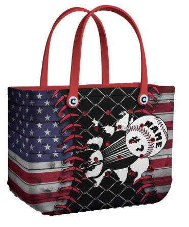 Patriotic Baseball Tote Bag - American Flag Design, Personalized Sports Gift