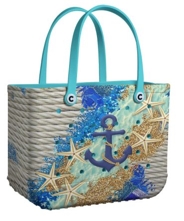 Nautical Beach Tote Bag - Anchor & Starfish Design, Rope Handles, Durable & Stylish