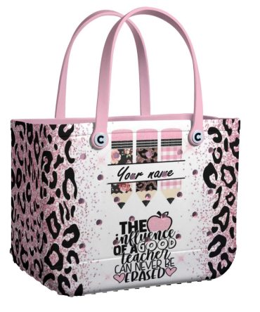 Personalized Teacher Tote Bag - Cute Pink Leopard Design, Custom Name - Perfect Gift For Educators!