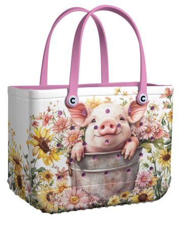 Adorable Pig & Floral Tote Bag - Cute Farm Animal Design For Nature Lovers
