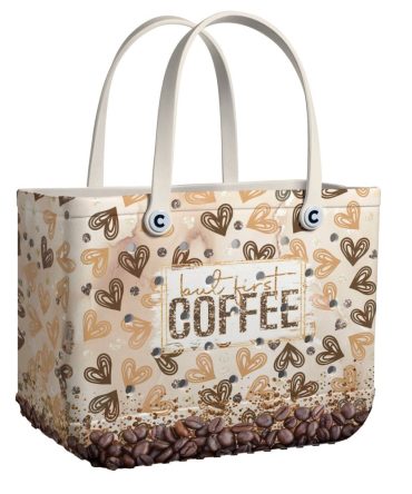 Chic Coffee Lover Tote Bag – Stylish Heart Print, Perfect For Daily Use